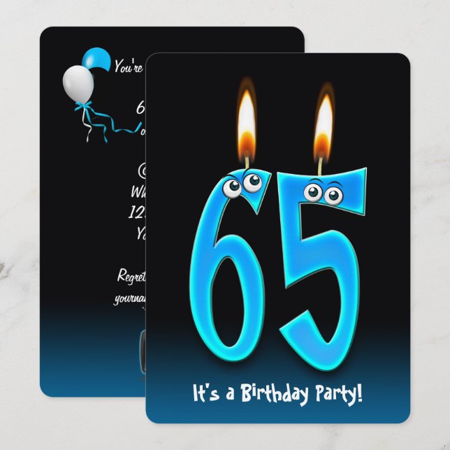 65. Geburtstagsparty mit Augenbrauen Einladung (Vorne/Hinten)
