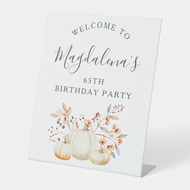 65. Geburtstagsparty Pumpkin Herbstlaub Willkommen Sockelschild (Vorderseite)