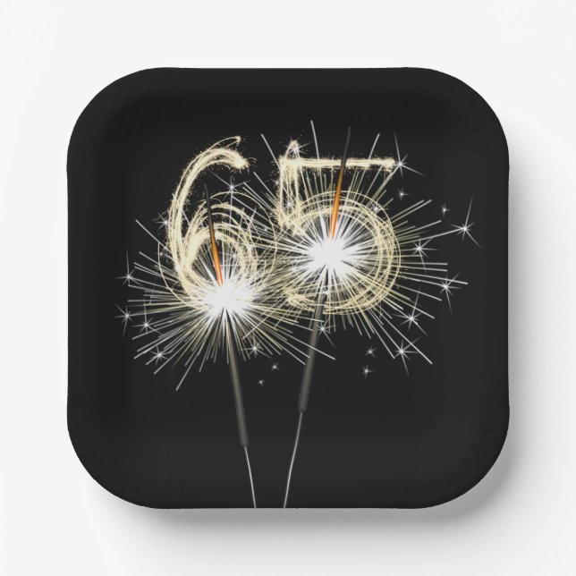 65. Geburtstagsparty Sparklers auf Black Pappteller (Vorderseite)