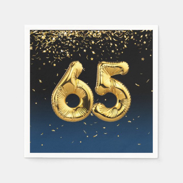 65. Gold Party Balloons und Confetti Napkins Serviette (Vorderseite)