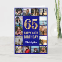 65. Happy Birthday Navy Blue & Gold Foto Collage