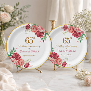 65. Hochzeitsjubiläum Goldrahmen Blumen Pappteller