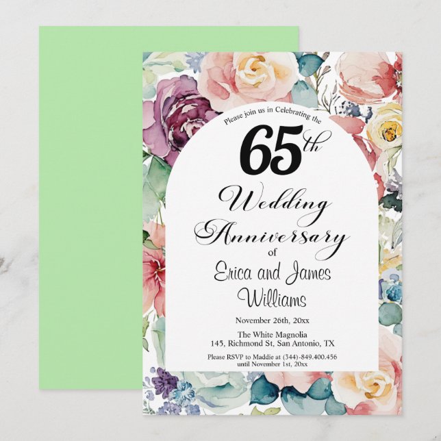 65. Hochzeitstag Elegantes Drehbuch Einladung (Vorne/Hinten)