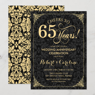 65. Hochzeitstag - Gold Black Damask Einladung
