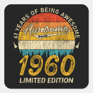 65 Jahre alt 1960 Retro Phantastisch 65. Geburtsta Quadratischer Aufkleber