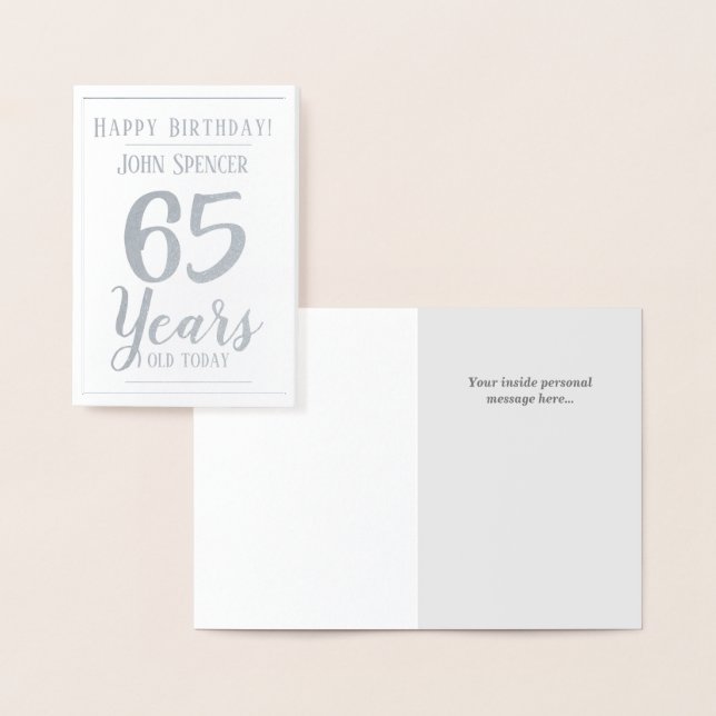 65 Jahre alt. Stilvolles Design. Folienkarte (Anzeige)