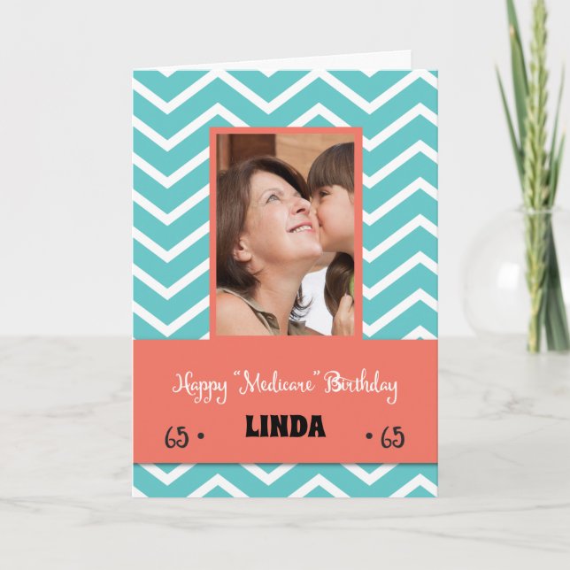 65. Medicare Funny Birthday Custom Foto and Name Karte (Vorderseite)