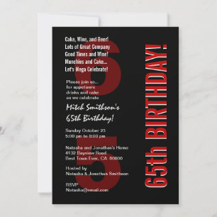 65. Modern Modern Birthday Schwarz-weiß Red Templa Einladung