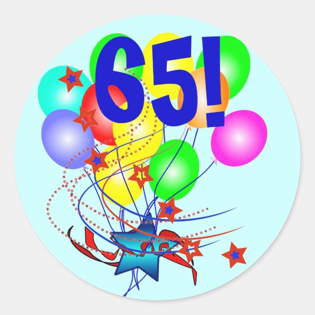 65! oder jedes Alter Birthday Balloons Round Stick Runder Aufkleber (Vorderseite)