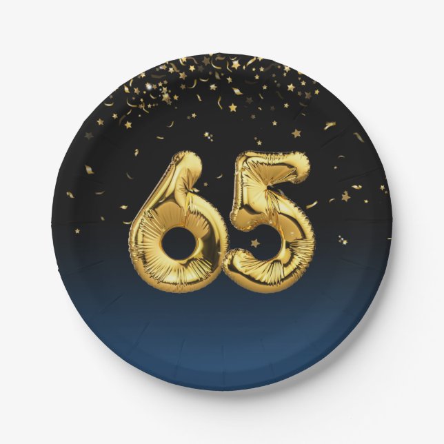 65. Party Balloons und Gold Confetti Papierplatte Pappteller (Vorderseite)