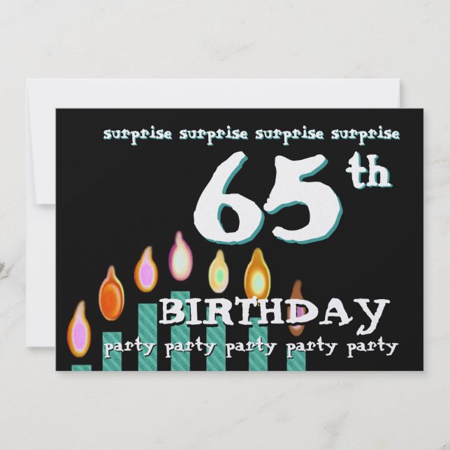 65. ÜBERRASCHUNG Geburtstag Aquamarine Kerzen Einladung (Vorderseite)