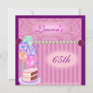 65. Vintag Pink GeburtstagsDamaskus Einladung