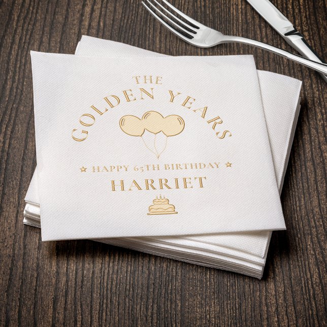 65e anniversaire années d'or (65th Birthday Golden Years Foil Napkins
)