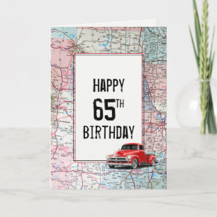 65e anniversaire Camion rouge Retro sur la carte