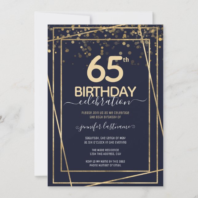 65e anniversaire Gold and Blue Invitation (Devant)