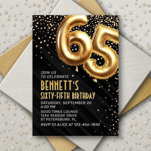 65e anniversaire Gold Black Invitation (Créateur téléchargé)