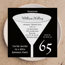 65e anniversaire Invitation de fête 65 en noir