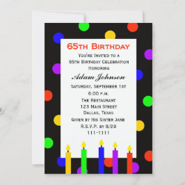 65e anniversaire Invitation fête bougies et points