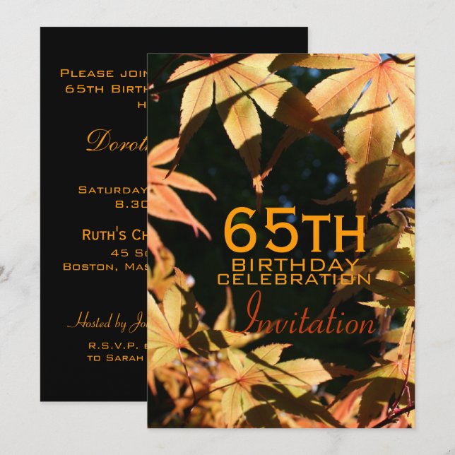 65e anniversaire Invitation personnalisée à l'auto (Devant / Derrière)