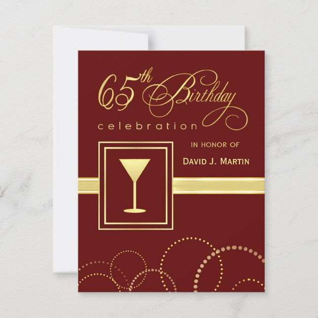 65e anniversaire Invitations - Bourgogne et or (Devant)