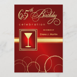65e anniversaire Invitations - Ruby Red & Gold