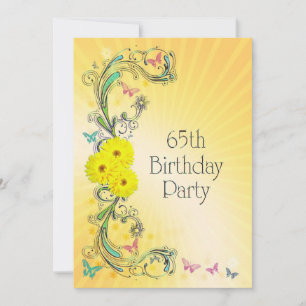 65e fête d'anniversaire Invitation à la fleur jaun