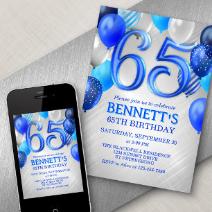 65e Mens Blue Anniversaire Invitation