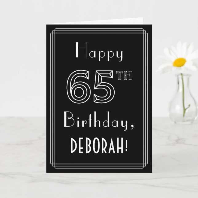 65th Birthday: Art Deco Style # 65 & Custom Name Karte (Kleine Pflanze)
