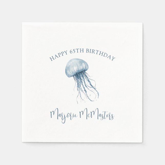 65th Birthday Simple Coastal Jellyfish Custom Serviette (Vorderseite)