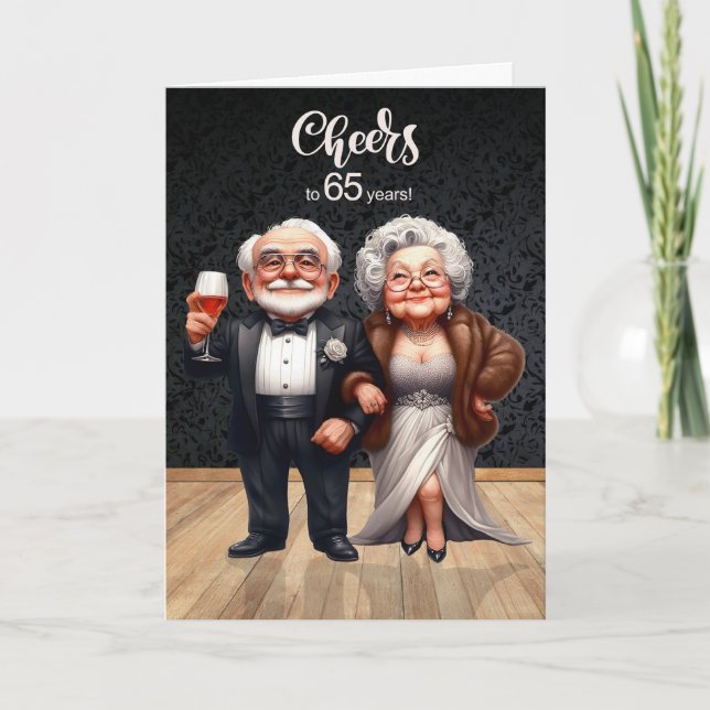 65th Wedding Anniversary Funny Old Couple Cheers Karte (Vorderseite)