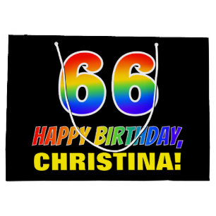 66. Geburtstag: Bold, Fun, Simple, Rainbow 66 Große Geschenktüte