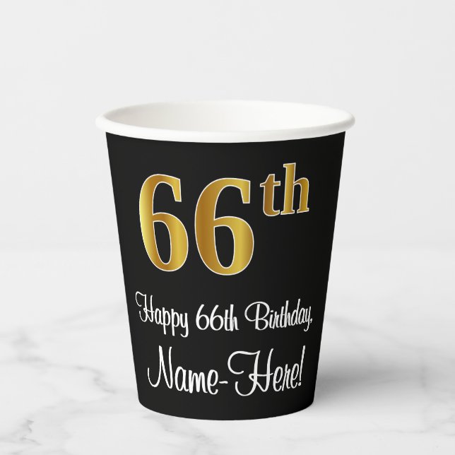 66. Geburtstag - Elegante Luxuriöse Imitate Gold L Pappbecher (Vorderseite)