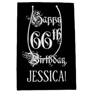 66. Geburtstag: Extravagant, Elegantes Script + In Mittlere Geschenktüte