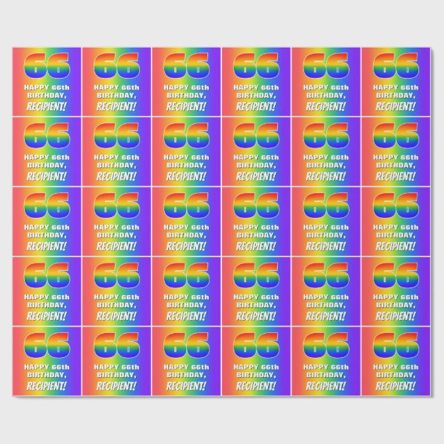 66. Geburtstag: Farbiges, lustiges Regenbogenmuste Geschenkpapier (Flach)