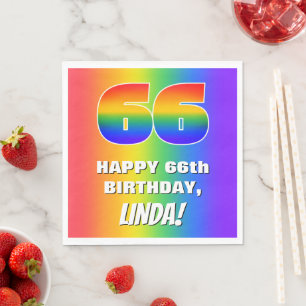 66. Geburtstag: Farbiges, lustiges Regenbogenmuste Serviette