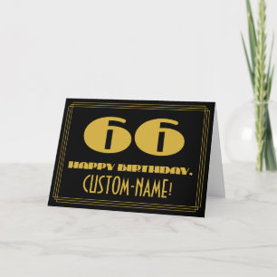 66. Geburtstag: Name + Art Deco Inspiriert Look "6 Karte