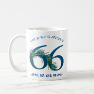 66. Geburtstag oder Jubiläum Pfauenfeder Kaffeetasse