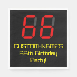 66. Geburtstag: Red Digital Clock Style "66" + Nam Serviette
