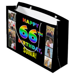 66. Geburtstag: Regenbogentext, benutzerdefinierte Große Geschenktüte