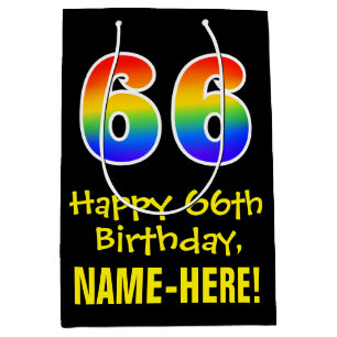 66. Geburtstag: Spaß, kühl, farbig, Regenbogen "66 Mittlere Geschenktüte