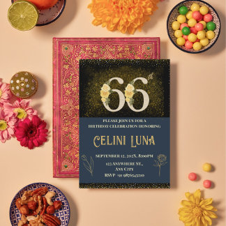 66. Geburtstagseinladungen in Gold und Schwarz Einladung