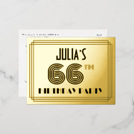 66. Geburtstagsparty ~ Art-Deco-Stil "66" + Name Folie Einladungspostkarte