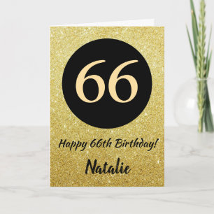 66. Happy Birthday Black and Gold Glitzer Card Karte