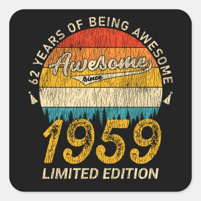 66 Jahre alt 1959 Retro Phantastisch 66. Geburtsta Quadratischer Aufkleber (Vorderseite)