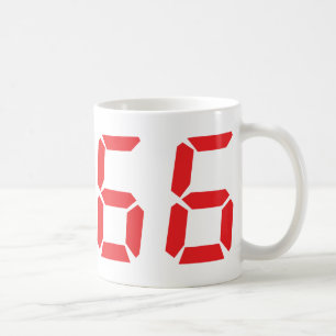 66 sechsundsechzig digitale Zahl des Rot-Weckers Kaffeetasse