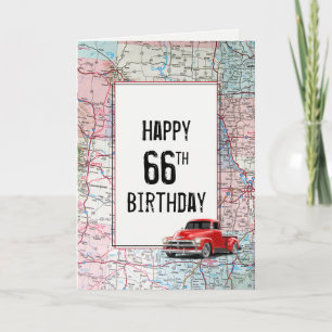 66e anniversaire Camion rouge Retro sur la carte
