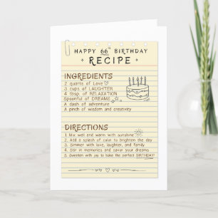 66e carte de recettes d'anniversaire pour maman et