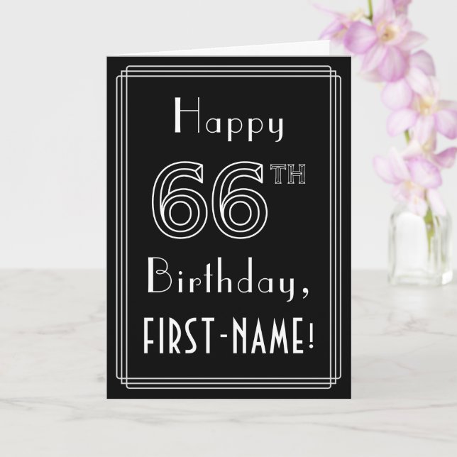 66th Birthday: Art Deco Style # 66 & Custom Name Karte (Orchidee)