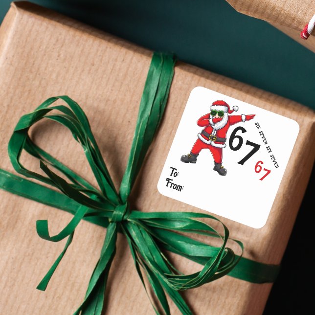 67 6 7 Six Seven Meme Santa Dubbing Christmas Quadratischer Aufkleber (Von Creator hochgeladen)