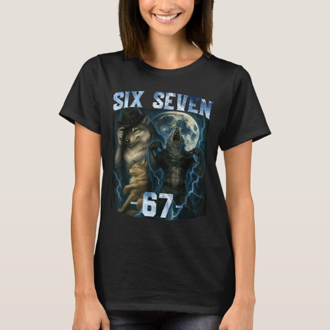 67 Alpha Wolf Meme Funny Graphic Tee Six Seven Hum (Vorderseite)